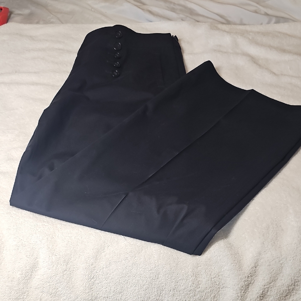 Ann Taylor Navy Side Zip Button-Front Wide Leg  Trousers Size 12 EUC - Picture 8 of 12